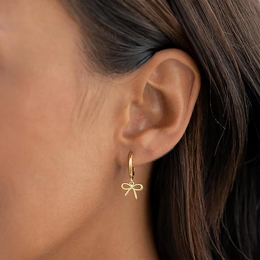 Christmas Gifts for Women Teen Girls Kids - Gold Bow Earrings for Women Jewelry Huggie Hoop Stud Earrings Hypoallergenic CZ Pearl Drop Bow Earring Gifts for Girls Wedding Birthday Gifts